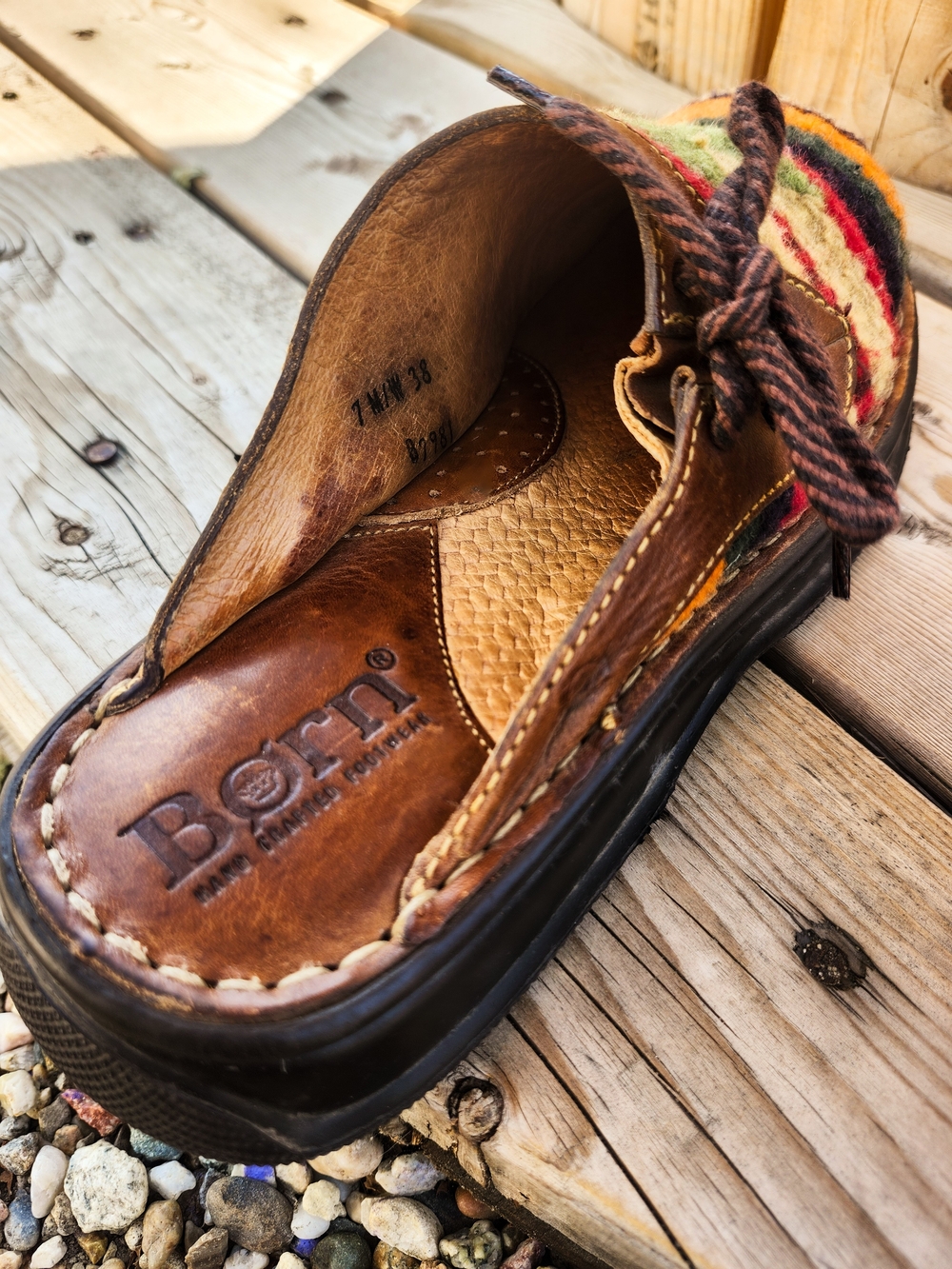 Born Handmade Leather Wool Blanket Mules Clogs Women's Size 7 Boho Artisan - Picture 3 of 9
